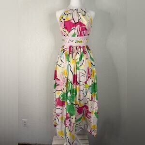 ASOS Halter midi sundress with strappy back in abstract floral Summer Vacation